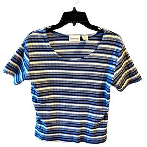 Navy/Steel Blue/Gray/Cream/Tan Ribbed Knit Short Sleeve by Kathy Ireland. Large